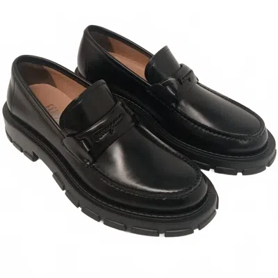 Ferragamo Women's Embossed Logo Leather Loafers In Black