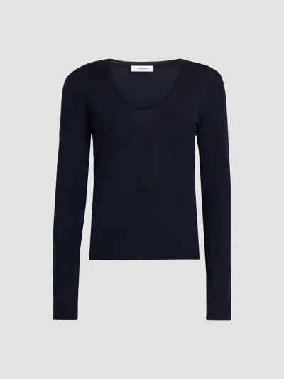 Ferragamo Women's Extra-fine Wool Seamless Scoopneck Sweater In Blue