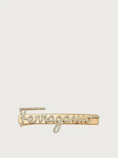 Ferragamo Women's Fantasia Hairclip With Crystal Logo In Gold