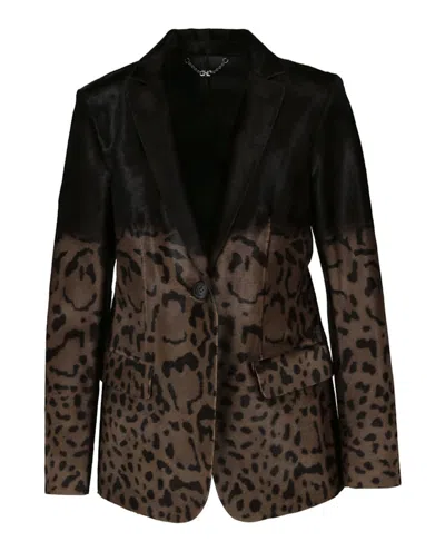 Pre-owned Ferragamo Women's  Calf Hair Leopard Blazer In Brown Black In Multi