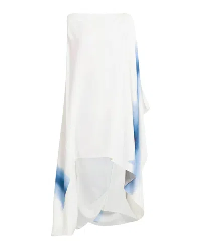 Pre-owned Ferragamo Women's  Degradeprint Draped Highlow Dress In Blue