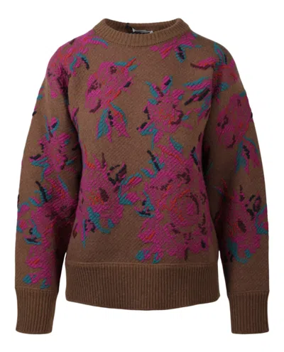 Pre-owned Ferragamo Women's  Floral Wool Sweater In Beige Khaki