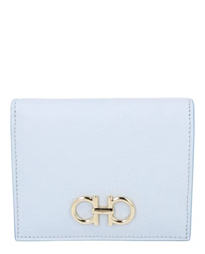 Pre-owned Ferragamo Women's  Gancini Compact Wallet In Light Blue