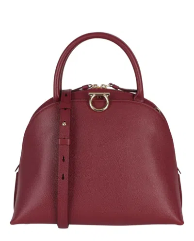 Pre-owned Ferragamo Women's  Gancini Medium Top Handle In Burgundy
