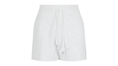 Pre-owned Ferragamo Women's  Gancini Pattern Drawstring Shorts In White