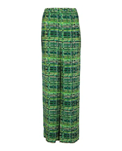 Pre-owned Ferragamo Women's  Geo Silk Wideleg Pants In Green