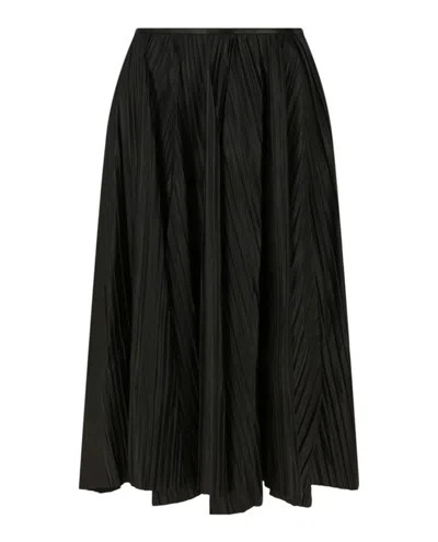 Pre-owned Ferragamo Women's  Leather Pleated Midi Skirt In Black