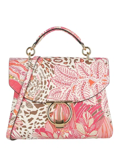 Pre-owned Ferragamo Women's  Margot Gancio Plantprint Shoulder Bag In Multi