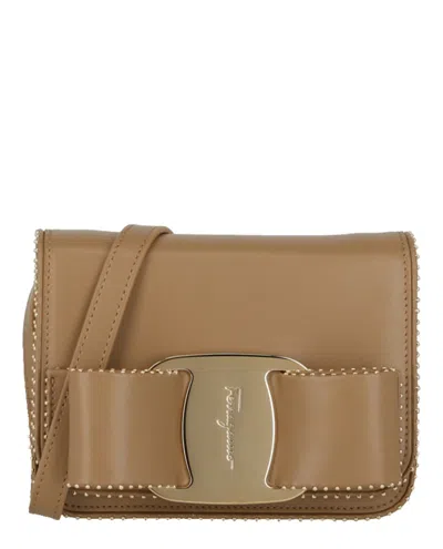 Pre-owned Ferragamo Women's  Mini Vara Bow Crossbody In Camel In Brown