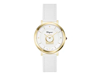 Pre-owned Ferragamo Women's  Minuetto Leather Sf5c00125 Watch In Stainless Steel In Silver