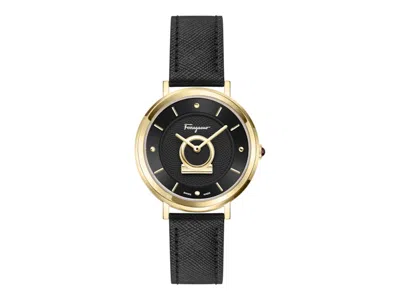 Pre-owned Ferragamo Women's  Minuetto Leather Sf5c00225 Watch In Stainless Steel In Silver