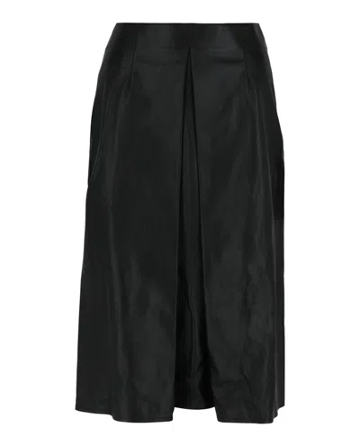 Pre-owned Ferragamo Women's  Pleatedfront Leather Midi Skirt In Black