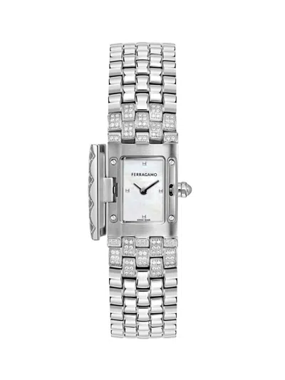 Ferragamo Women's  Secret Stainless Steel & 0.84 Tcw Diamond Bracelet Watch/18.5mm X 30mm In Silver