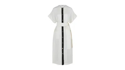 Pre-owned Ferragamo Women's  Shortsleeve Belted Maxi Dress In White