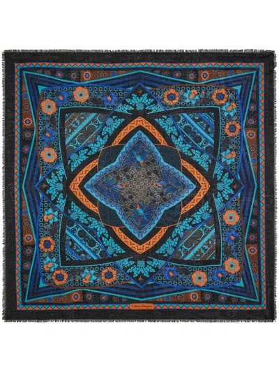 Pre-owned Ferragamo Women's  Sl Nirvana Scarf In Black/turquoise