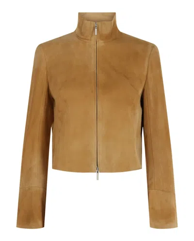 Pre-owned Ferragamo Women's  Suede Cropped Jacket In Nude In Brown