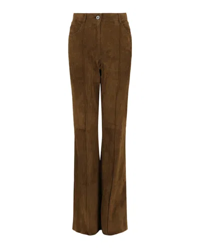 Pre-owned Ferragamo Women's  Suede Flared Pants In Brown