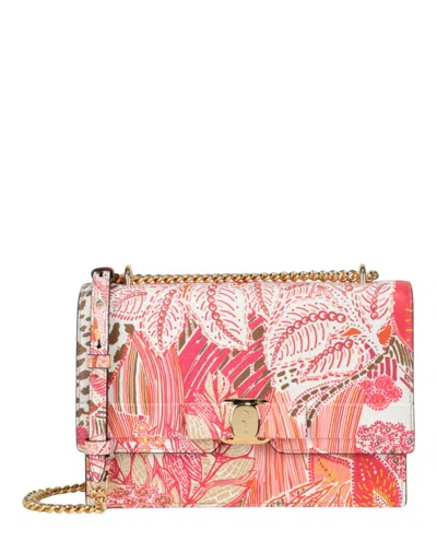 Pre-owned Ferragamo Women's  Vara Floralprint Leather Shoulder Bag In Pink