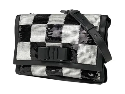 Pre-owned Ferragamo Women's  Viva Shoulder Bag In Black/white In Multi