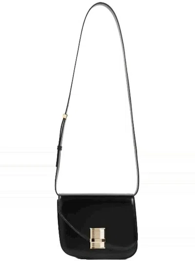 Ferragamo Black Fiamma Leather Shoulder Bag