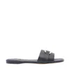 Ferragamo Leather Slides With Flat Sole And Gold-tone Hardware In Black