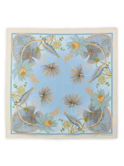 Ferragamo Women's Floral Silk Scarf In Blue