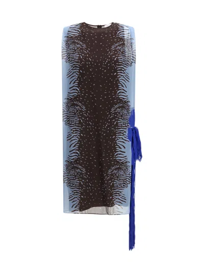 Ferragamo Cuttle Fish Print Silk Sleeveless Shift Dress In Blue