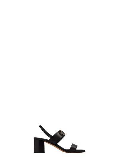 FERRAGAMO WOMEN'S GANCINI BLACK WIDE HEEL SANDALS