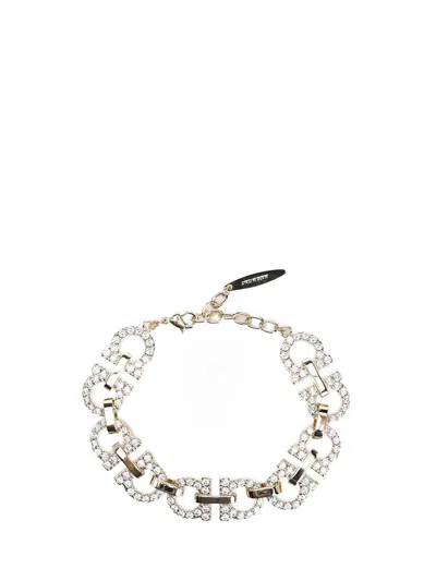 Ferragamo Women "gancini" Bracelet With Crystals In Gold