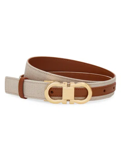 Ferragamo Women's Gancini Buckle Linen-blend Belt In Neutral