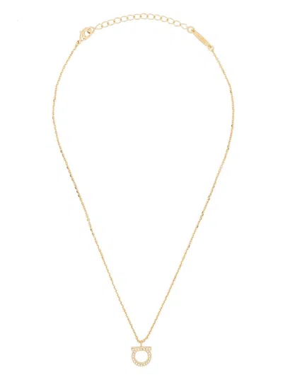 Ferragamo Women's Gancini Crystals Necklace In Gold