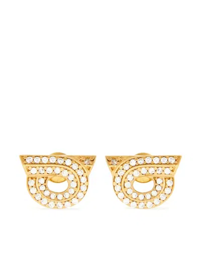 FERRAGAMO FERRAGAMO WOMEN GANCINI EARRINGS WITH RHINESTONES - SIZE 14