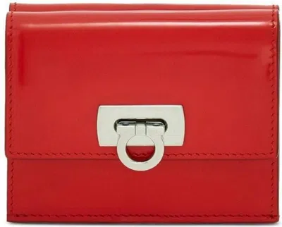Ferragamo Women's Gancini Flip Lock Leather Wallet In Red