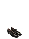 Ferragamo Suede Gancini Heeled Ballerina With Gold Hardware