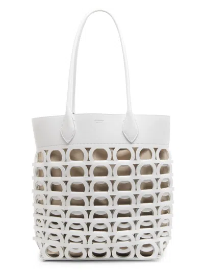 Ferragamo Women's Gancini Laser-cut Leather Tote In White