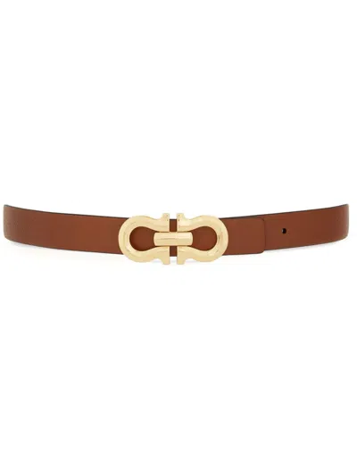 Ferragamo Women Gancini Leather Belt In Brown