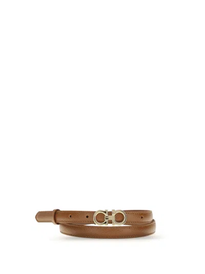 Ferragamo Women Gancini Leather Belt In Brown