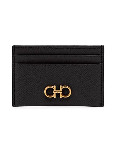 Ferragamo Women's Gancini Leather Card Case In Black