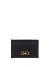 Ferragamo Black Card-holder With Gancini Detail In Hammered Leather Woman In Black