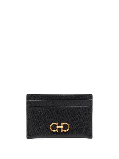 Ferragamo Women's Gancini Leather Card Holder In Black