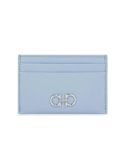 Ferragamo Women's Gancini Leather Card Holder In Blue