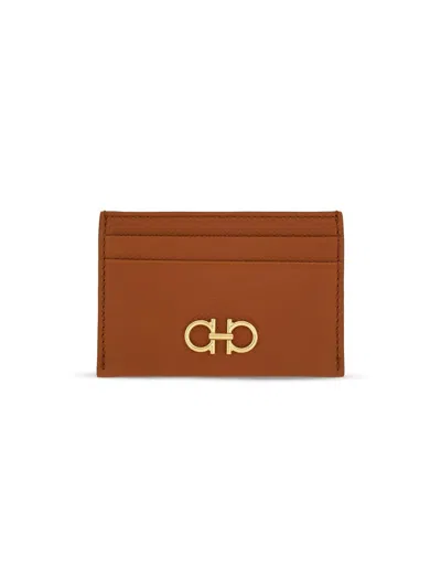 Ferragamo Women's Gancini Leather Card Holder In Brown