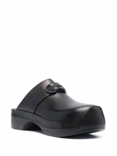 Ferragamo Gancini Ornament Clogs In Black