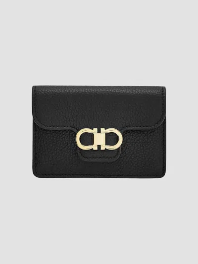 Ferragamo Women's Gancini Leather Key Holder In Nero Flame Red