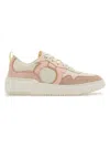 Ferragamo Gancini Leather Sneakers Featuring Suede Paneling In Powder