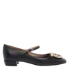 Ferragamo Buckle Strap Leather Ballerina Shoes In Black