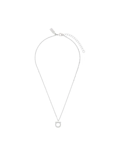 Ferragamo Women's Gancini Necklace With Crystals In Silver