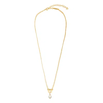 Ferragamo Women Gancini Necklace With Pearls And Crystals In Gold