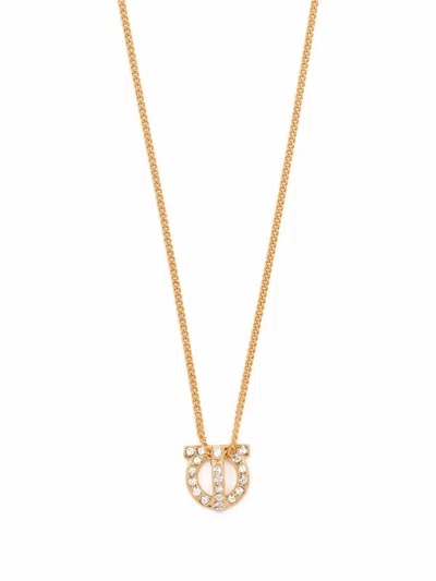 Ferragamo Women Gancini Necklace With Strass In Gold
