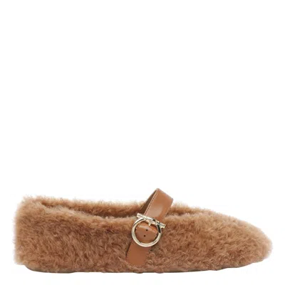 Ferragamo Women Gancini Ornamento Teddy Ballets In Brown